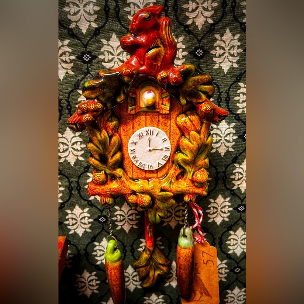 Vintage Ceramic Squirrel Cuckoo Clock, Wall Pocket